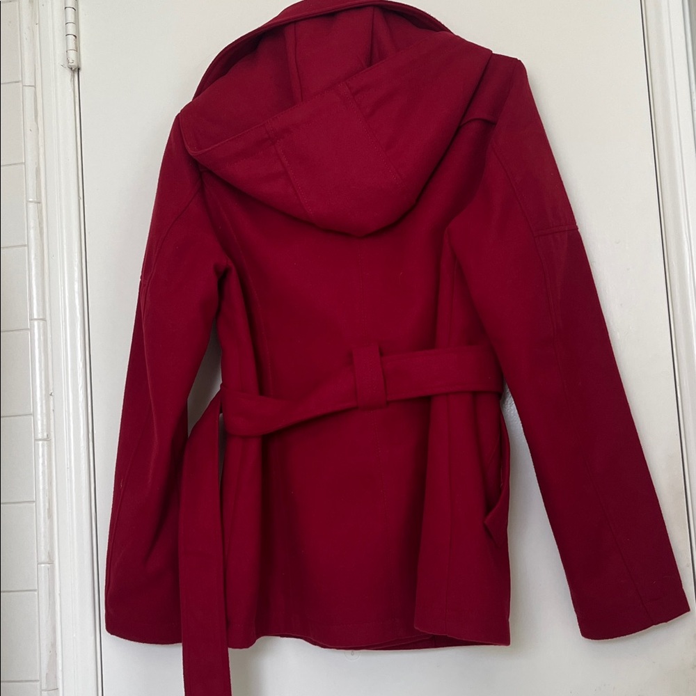NWOT BCBGeneration red belted wool trench coat with detachable hood - Picture 6 of 6